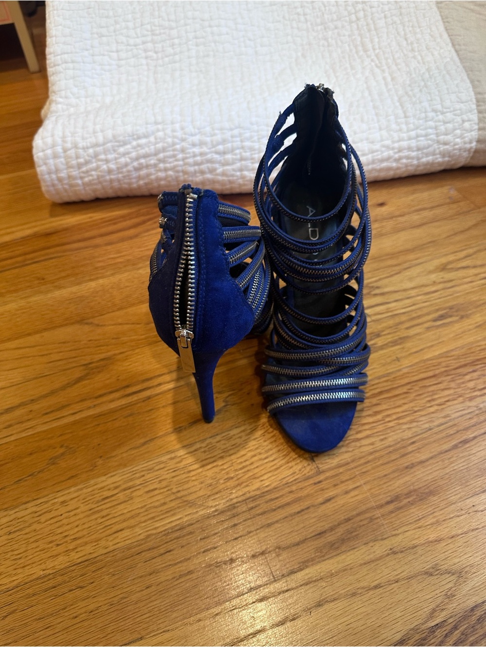 Aldo Navy Strappy Zip-Accent Stiletto Heels - Picture 2 of 3